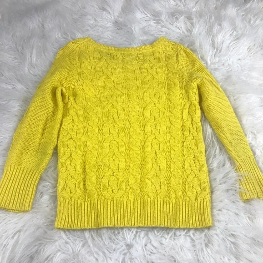 LOFT Ann Taylor Cable Knit Crewneck Pullover Sweater XS Sunshine Yellow 6104